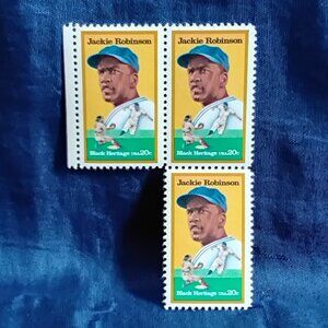 Uncirculated USA 1982 Jackie Robinson 3/4 Block 20 Cent Stamps!!